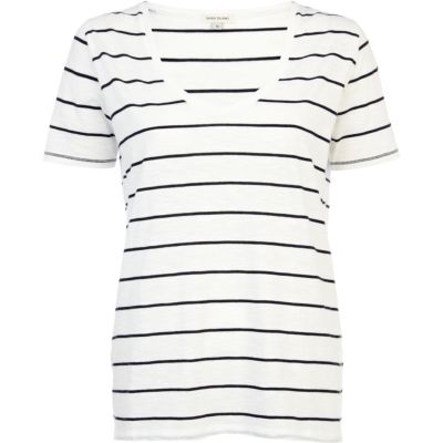 Black and white stripe low scoop t-shirt