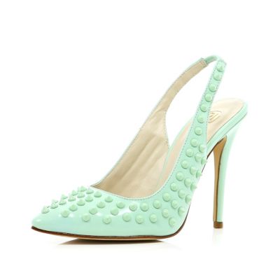 Mint green studded sling back court shoes