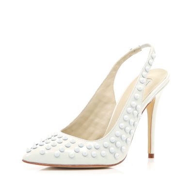White studded sling back pointed court shoes