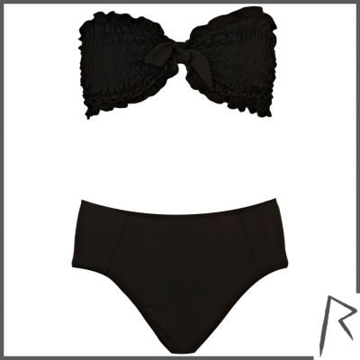 Black Rihanna ruched bandeau bikini set