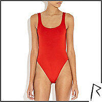 Red Rihanna backless high leg swimsuit