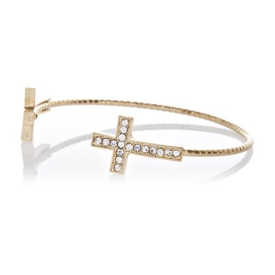 Gold tone diamante cross cuff bracelet