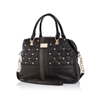 Black gem stone quilted bowler bag 