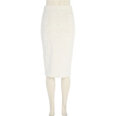 White raised puff patterned pencil skirt