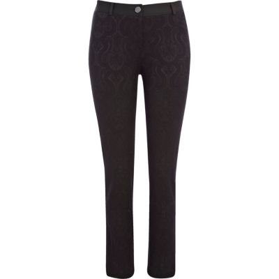 Black jacquard slim trousers
