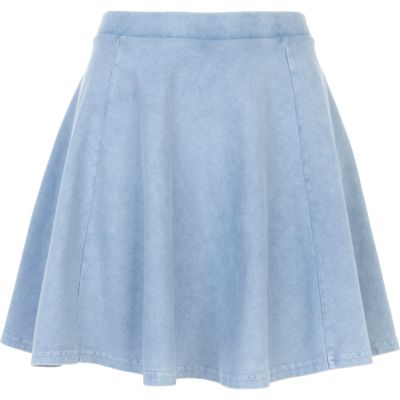 Light blue acid wash skater skirt