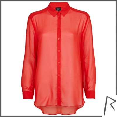 Red Rihanna sheer shirt