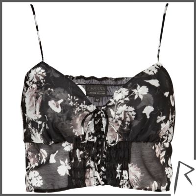 Black Rihanna floral print crop top