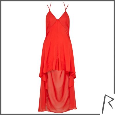 Red Rihanna dip hem culotte dress
