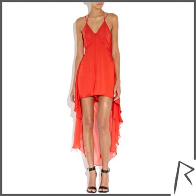 Red Rihanna dip hem culotte dress