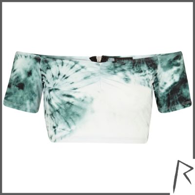Green tie dye Rihanna bardot crop top 