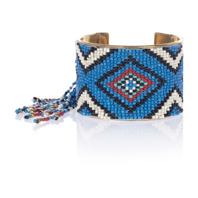 Turquoise bead embellished cuff bracelet