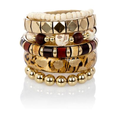 Gold tone animal print eclectic bracelet pack
