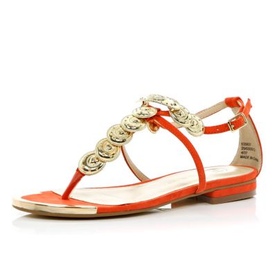Coral coin embellished sandals