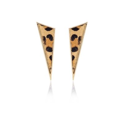 Black leopard print geometric stud earrings