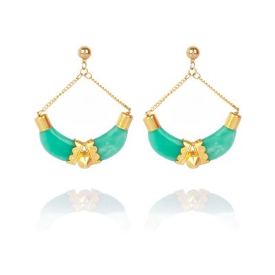 Green half tusk stud drop earrings