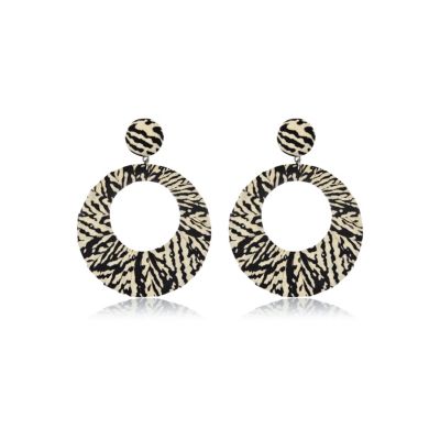 Black zebra print fabric circle earrings
