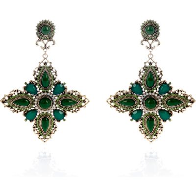 Green oversized drop earrings