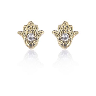 Gold tone and diamante talisman hand earrings