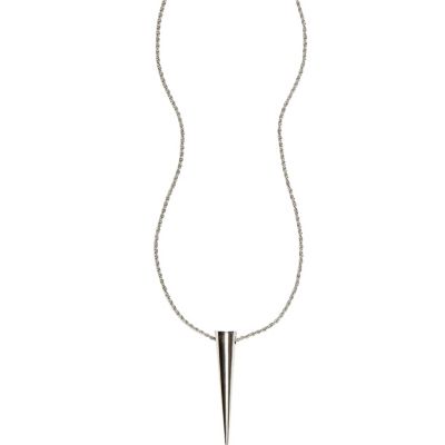 Silver tone spike pendant long necklace