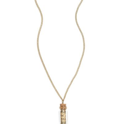 Gold tone fairy dust bottle pendant necklace