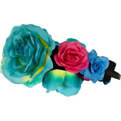 Blue oversized flower stretch head band