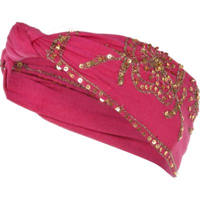 Pink mirror embellished turban head band 