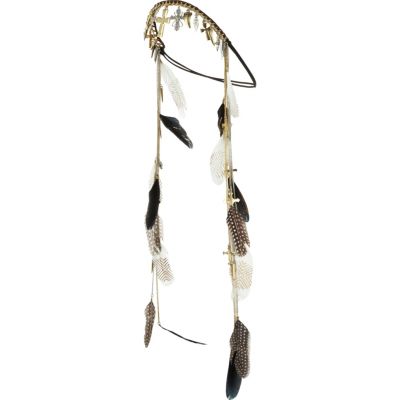 Black cross and feather hanging hair chain