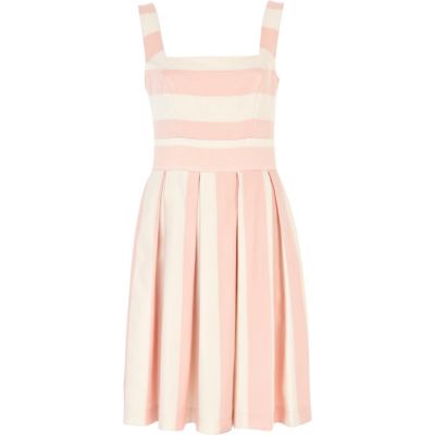 Pink stripe midi prom dress