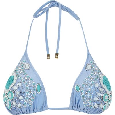 Light blue Pacha embellished bikini top 