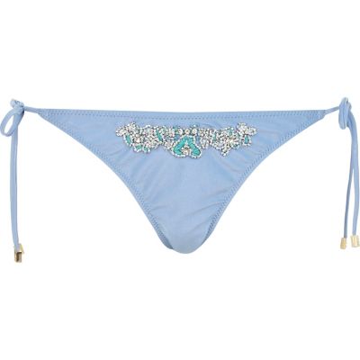 Light blue Pacha embellished bikini bottoms 