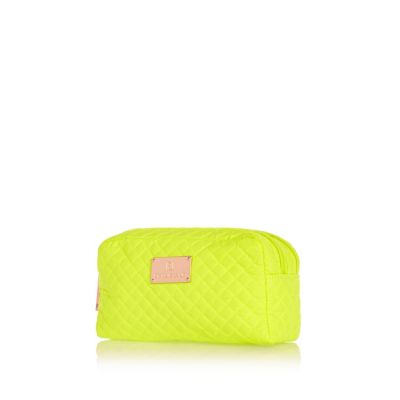 Lime neon quilted make up bag 