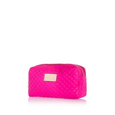 Pink neon quilted make up bag