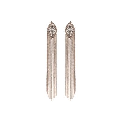 Gold tone hanging chain stud earrings