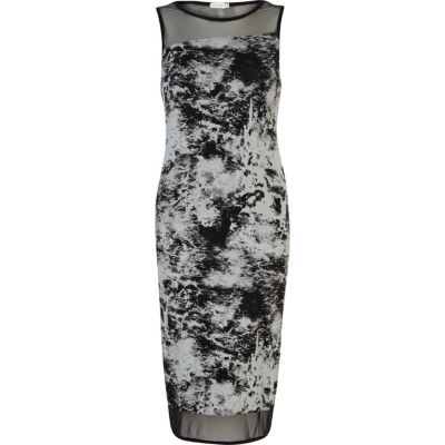 Black mesh insert tie dye column dress