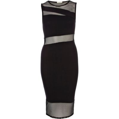 Black mesh insert sleeveless column dress
