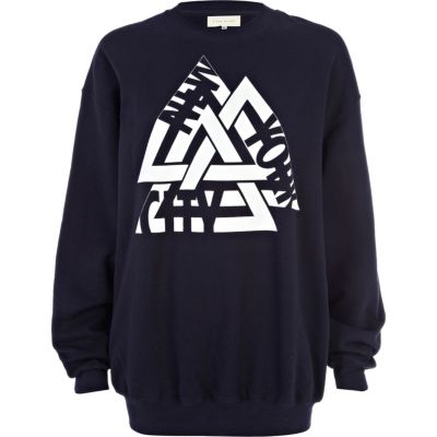 Navy New York City triangle print sweatshirt