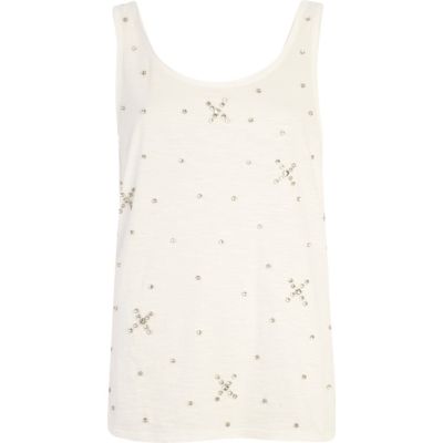 White embellished front vest
