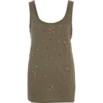 Khaki embellished front vest