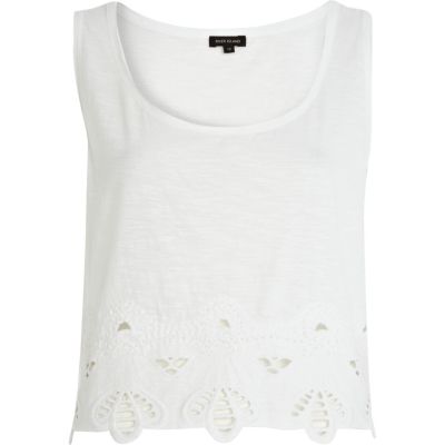 White embroidered hem cropped vest 