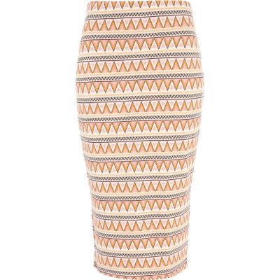 Cream aztec stripe tube skirt