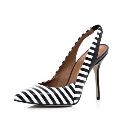Black and white stripe sling back court shoes