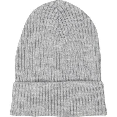 Grey rib knit beanie hat