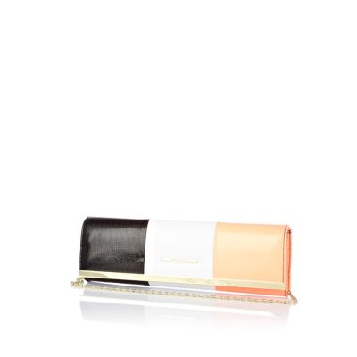 Coral colour block clutch bag 