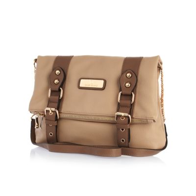 Beige fold over cross body satchel