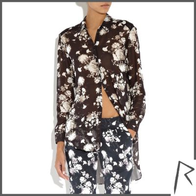 Black Rihanna floral print sheer shirt