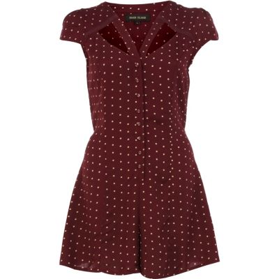 Red polka dot cut out playsuit