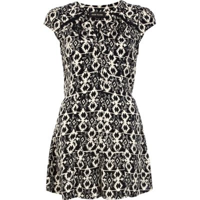 Black and white tribal print cut out playsuit