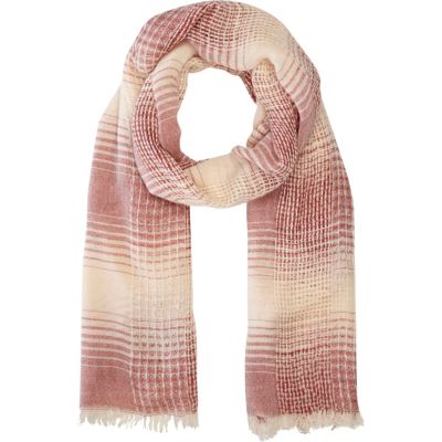 Red check long lightweight scarf