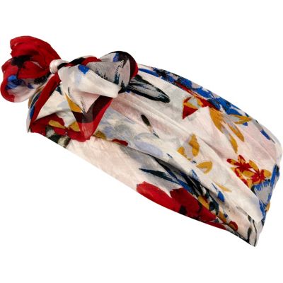 Cream Hawaiian print head scarf